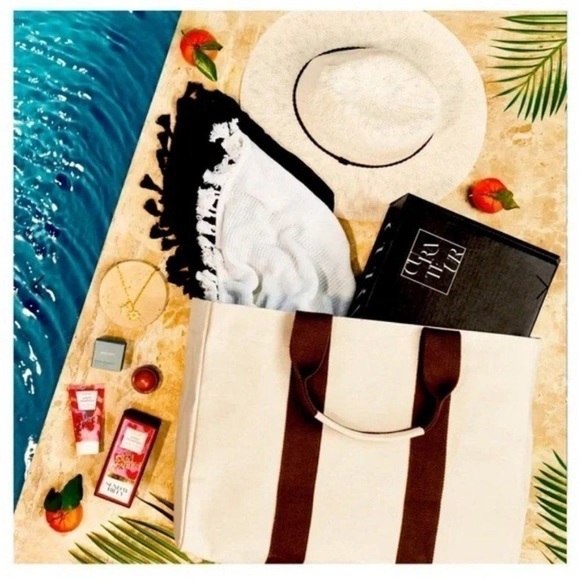 Le Bar Marche La Plage Oversized Beach Tote Curateur Rachel Zoe Beige NWT - Picture 9 of 10